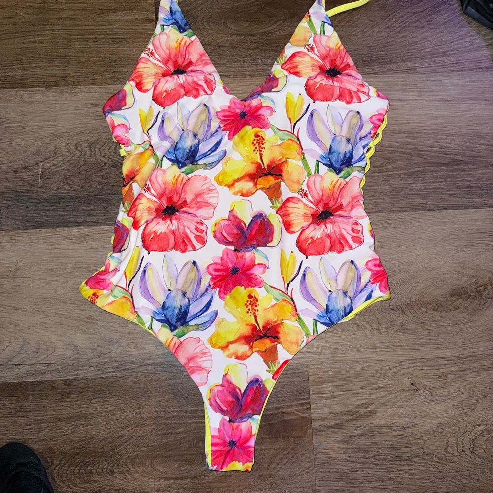 Yellow Floral Cut Out Swimsuit